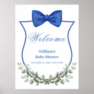 Blue Bow Eucalyptus Crest Baby shower Welkom Poster