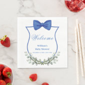 Blue Bow Eucalyptus Crest Baby shower Welkom Servet (Insitu)