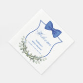 Blue Bow Eucalyptus Crest Baby shower Welkom Servet (Hoek)