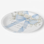 Blue Bow Floral Baby Boy Shower Papieren Bordje (Gekanteld)