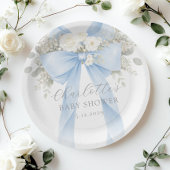 Blue Bow Floral Baby Boy Shower Papieren Bordje