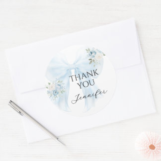 Blue Bow Floral Baby Boy Shower Thank You Ronde Sticker