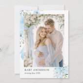 Blue Bow Floral Baby in Bloom Boy Baby shower Kaart (Achterkant)