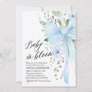 Blue Bow Floral Baby in Bloom Boy Baby shower Kaart