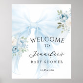 Blue Bow Floral Baby in Bloom Boy Shower Welkom Poster (Voorkant)