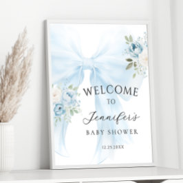 Blue Bow Floral Baby in Bloom Boy Shower Welkom Poster