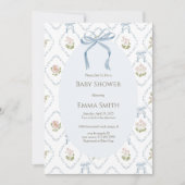 Blue Bow Floral Baby Shower Kaart (Voorkant)