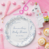Blue Bow Floral Baby shower Papieren Bordje (Feest)