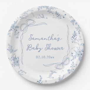 Blue Bow Floral Baby shower Papieren Bordje
