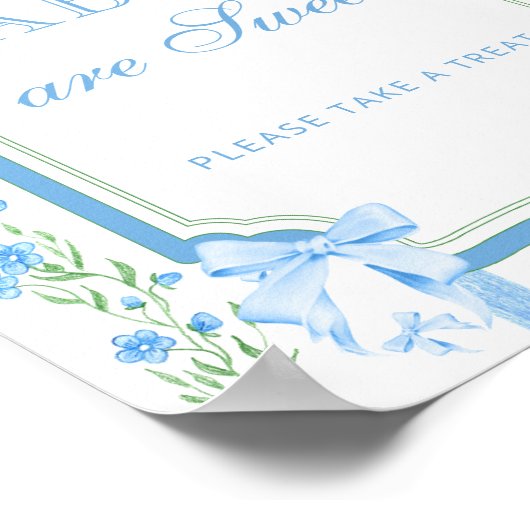 Blue Bow Floral Baby's zijn zoet Neem een traktati Poster (Hoek)