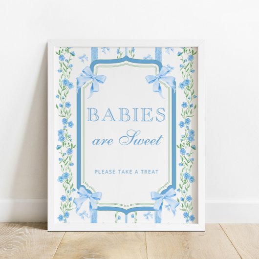 Blue Bow Floral Baby's zijn zoet Neem een traktati Poster