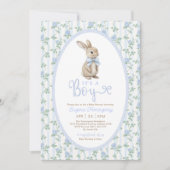 Blue Bow Floral Bunny Rabbit Boy Baby shower Kaart (Voorkant)