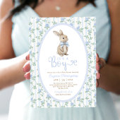 Blue Bow Floral Bunny Rabbit Boy Baby shower Kaart
