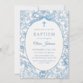 Blue Bow Floral Chinoiserie Doop Uitnodiging (Voorkant)
