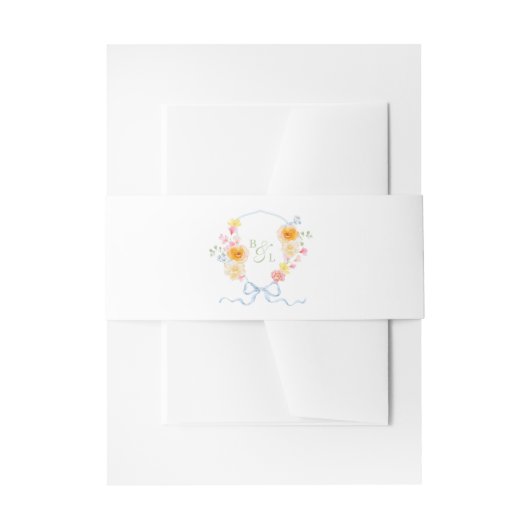 Blue Bow Floral Crest Monogram Spring Wedding Uitnodigingen Wikkel (Voorkant Voorbeeld)