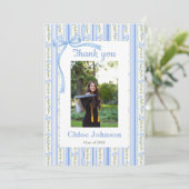 Blue Bow Floral Graduation Bedankkaart (Staand voorkant)