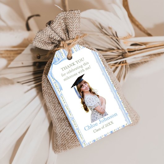 Blue Bow Floral Graduation Cadeaulabel