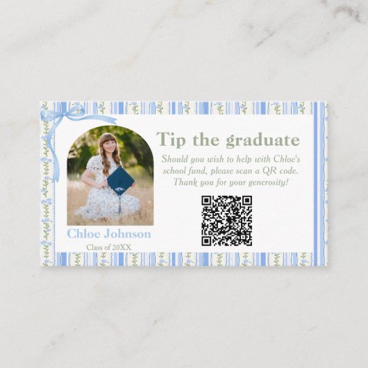 Blue Bow Floral Graduation Enclosure Card Informatiekaartje (Voorkant)