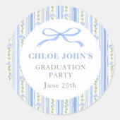 Blue Bow Floral Graduation Ronde Sticker (Voorkant)