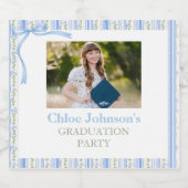 Blue Bow Floral Graduation Sparkling Wijnetiket (Enkel label)