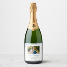 Blue Bow Floral Graduation Sparkling Wijnetiket