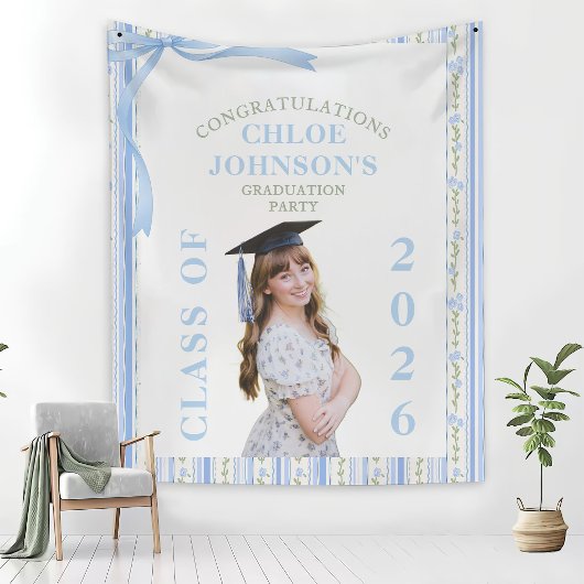 Blue Bow Floral Graduation Wandkleed