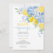 Blue Bow Floral Lemon Bridal Shower Invitation Kaart (Voorkant)