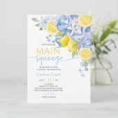Blue Bow Floral Lemon Bridal Shower Invitation Kaart (Staand voorkant)
