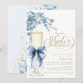 Blue Bow Floral Pearls & Prosecco Vrijgezellenfees Kaart (Voorkant / Achterkant)