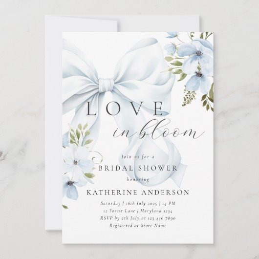 Blue Bow Floral Vrijgezellenfeest Kaart (Voorkant)