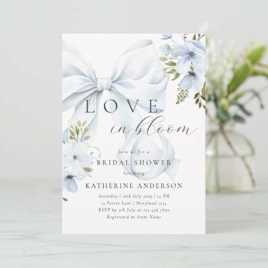 Blue Bow Floral Vrijgezellenfeest Kaart (Staand voorkant)