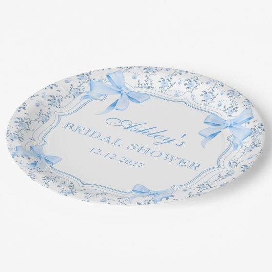 Blue Bow Floral Vrijgezellenfeest Papieren Bordje (Gekanteld)