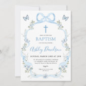 Blue Bow Floral Wildflower doopsel doop Kaart (Voorkant)