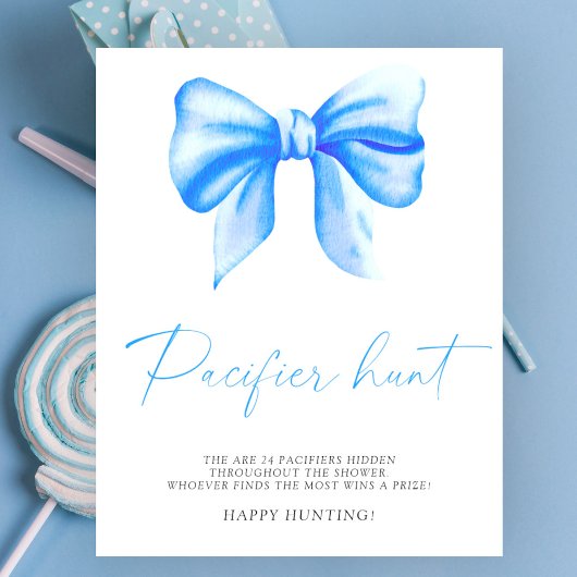 Blue bow - fopspeen jacht baby shower spel poster