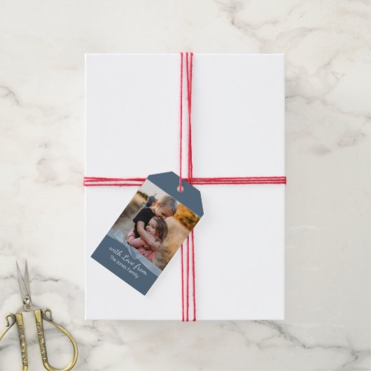 Blue Bow Foto Groeten Gift Labels Cadeaulabel (Met Touw)