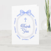 Blue Bow Frame Holy Cross Religious Thank You Kaart (Voorkant)