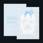 Blue Bow French Floral Chinoiserie Baby Shower Bedankkaart<br><div class="desc">This unique baby shower small thank you card features a soft pastel blue palette and a romantic storybook-inspired illustration style, beautifully reflecting the nostalgic, heirloom aesthetics trending this year. At the center of the design is a delicate watercolor bow, creating a sweet focal point that captures the playful aesthetic. Framing...</div>