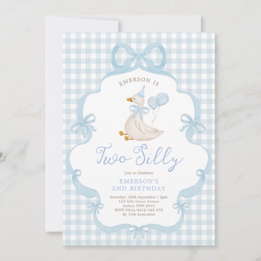Blue Bow Gekke Goose Balloon Kinder 2e Verjaardag Kaart (Voorkant)