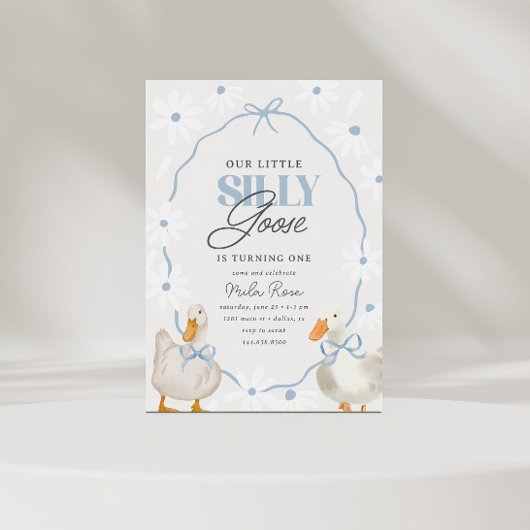 Blue Bow Gekke Goose Coquette Verjaardag Kaart