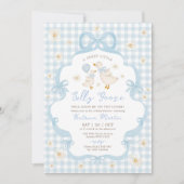 Blue Bow Gekke Goose Daisy Floral Boy Baby shower Kaart (Voorkant)