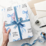 Blue Bow gepersonaliseerd Vrijgezellenfeest Cadeaupapier<br><div class="desc">Blue Bow gepersonaliseerd Vrijgezellenfeest inpakpapier. Perfect voor de hippe "She's tying the knot" feestthema's. Personaliseer met de naam en het evenement van de aanstaande bruid. © Kimbellished,  LLC</div>