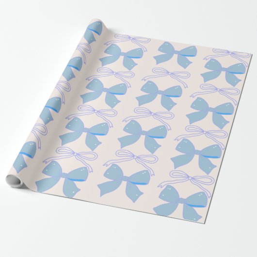 Blue Bow Gift Wrap Baby shower Gift Wrap Cadeaupapier (Uitgerold)