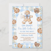 Blue Bow Gingerbread Christmas Baby Shower Gingham Kaart (Voorkant)