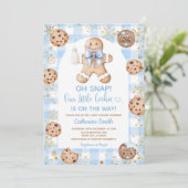 Blue Bow Gingerbread Christmas Baby Shower Gingham Kaart (Staand voorkant)