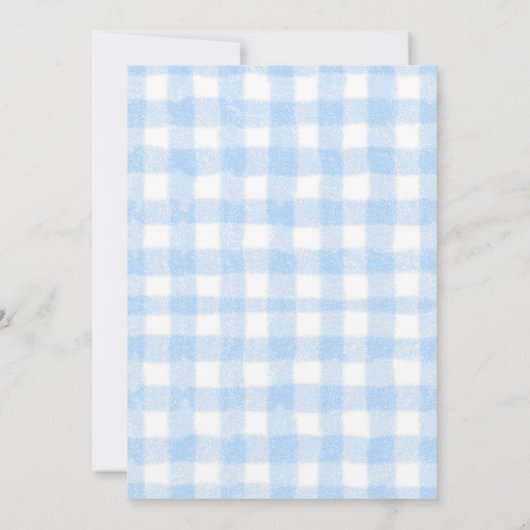 Blue Bow Gingerbread Christmas Baby Shower Gingham Kaart (Achterkant)