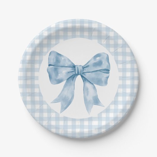 Blue Bow Gingham papier Bord (Voorkant)