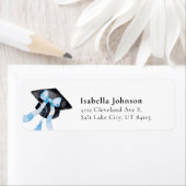 Blue Bow Graduation Cap Afstuderen Retouradres Etiket (Insitu)