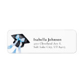 Blue Bow Graduation Cap Afstuderen Retouradres Etiket (Voorkant)