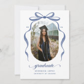 Blue Bow Graduation Open House Party Invitation Kaart (Voorkant)