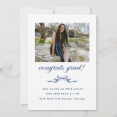 Blue Bow Graduation Open House Party Invitation Kaart (Achterkant)